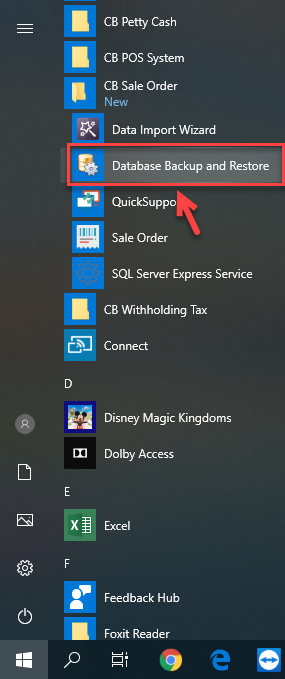 เปิดโปรแกรม โดยคลิกที่ Database Backup and Restore