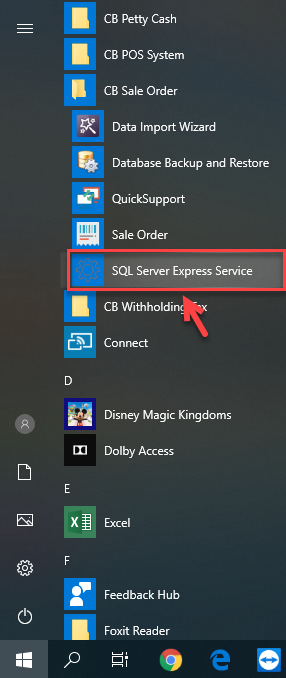 คลิกที่ SQL Server Express Service