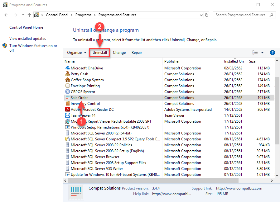 เลือก Sale Order แล้วคลิกที่ Uninstall